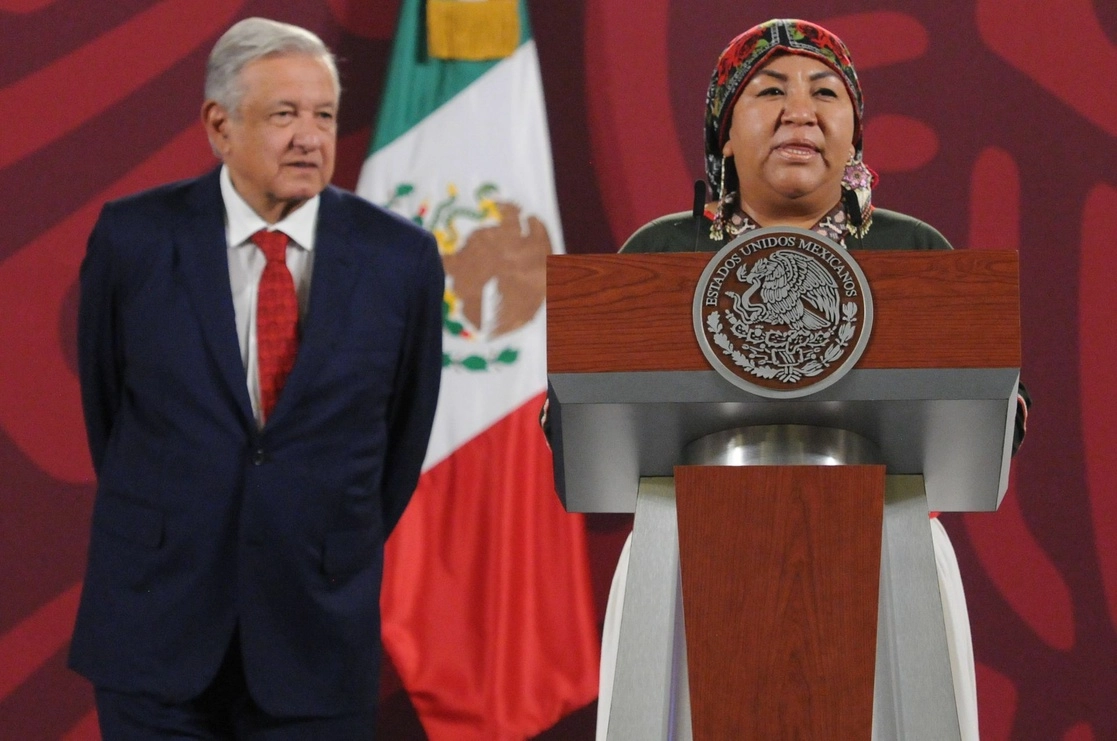 Claudia Olivia Morales Reza, directora del Conapred, durante una conferencia del presidente López Obrador. Foto Cuartoscuro / archivo 