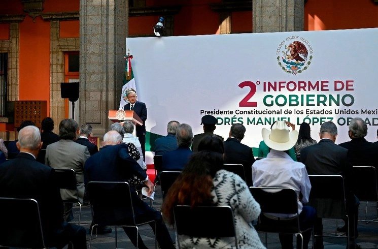 El presidente Andrés Manuel López Obrador durante su Segundo Informe de Gobierno desde Palacio Nacional, el 1 de septiembre de 2020. Foto Cuartoscuro