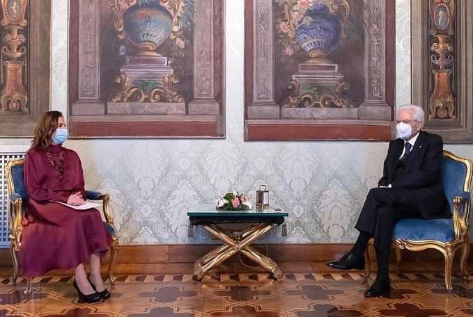 
Beatriz Gutiérrez durante su reunión con el presidente de Italia, Sergio Mattarella. Foto tomada de la cuenta de Twitter @lopezobrador_