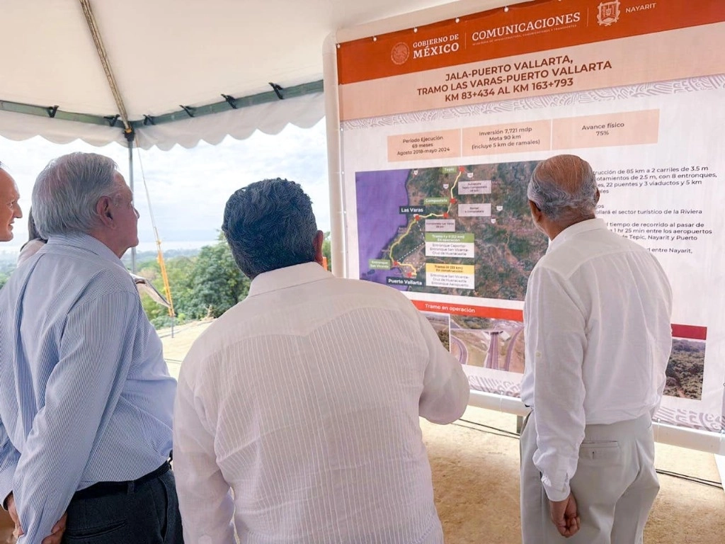 Andrés Manuel López Obrador realizó este sábado trabajos de supervisión en la autopista de Nayarit. Foto 'La Jornada' 