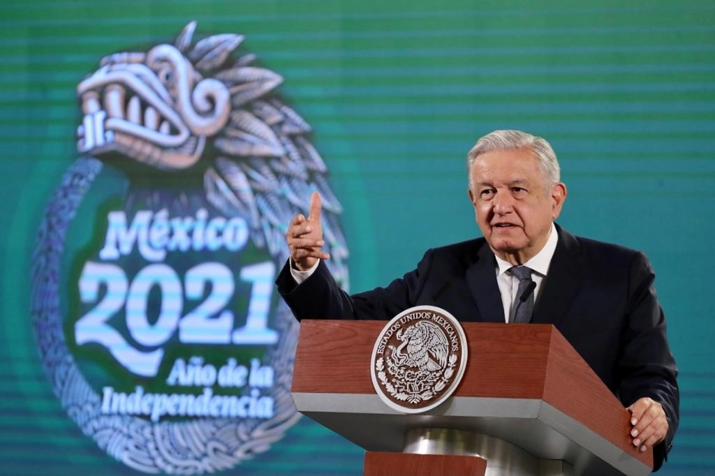 El presidente Andrés Manuel López Obrador durante la conferencia de prensa matutina en Palacio Nacional, el 14 de octubre de 2021. Foto Roberto García Ortiz