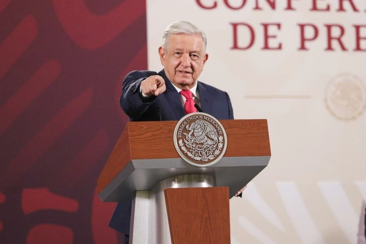 El presidente de México, Andrés Manuel López Obrador, durante su conferencia matutina en Palacio Nacional, en la Ciudad de México, el 1 de mayo de 2023. Foto Pablo Ramos