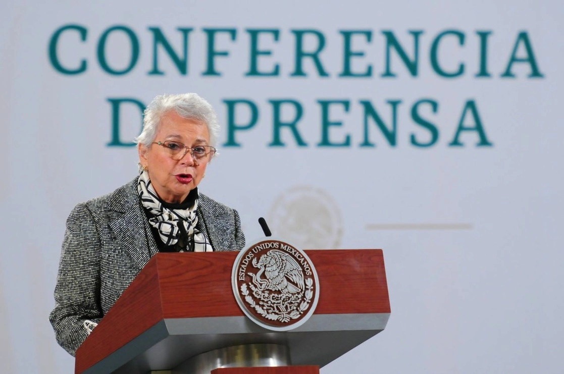 La secretaria de Gobernación, Olga Sánchez Cordero, en la conferencia matutina en Palacio Nacional, en la Ciudad de México, el 3 de febrero de 2021. Foto Cuartoscuro