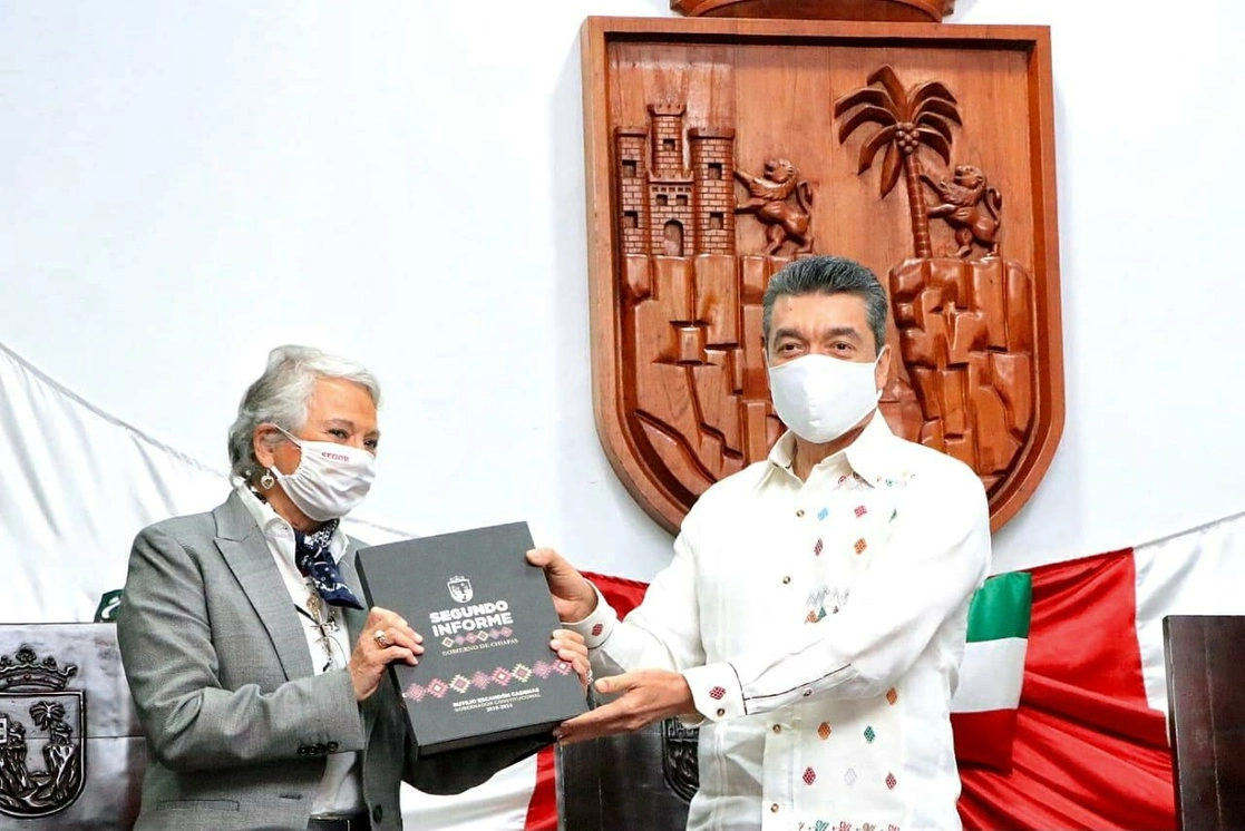 Rutilio Escandón y Olga Sánchez Cordero, durante el segundo informe de gobierno. Foto @RutilioEscandon 