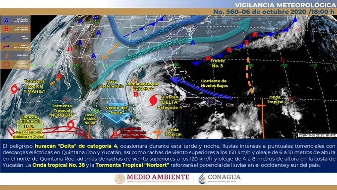 Trayectoria del huracán 'Delta'. Imagen Cortesía Conagua 