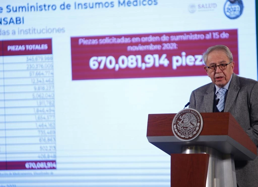 El secretario de Salud, Jorge Alcocer Varela, durante la conferencia presidencial matutina en Palacio Nacional, en la Ciudad de México, el 16 de noviembre de 2021. Foto Guillermo Sologuren