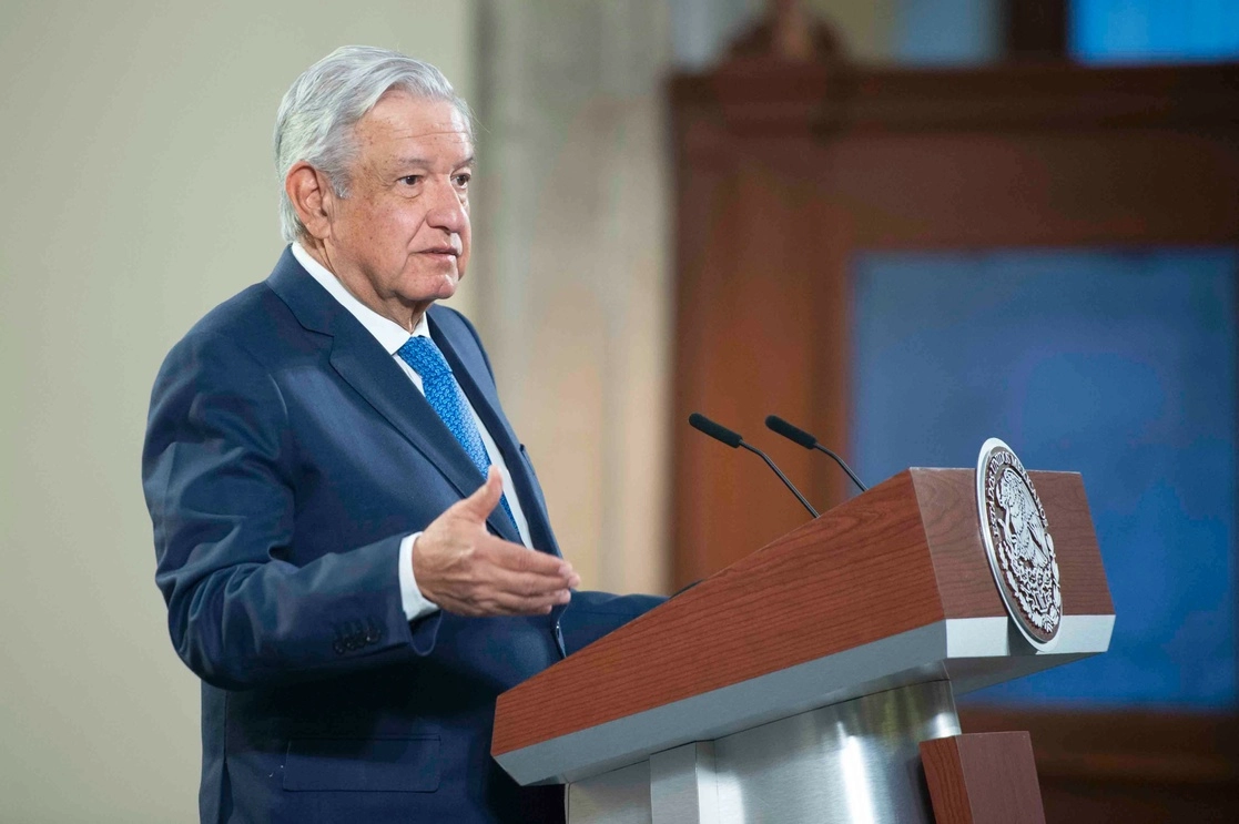 El presidente López Obrador durante su conferencia de esta mañana en el Salón Tesorería de Palacio Nacional. Foto cortesía Presidencia 