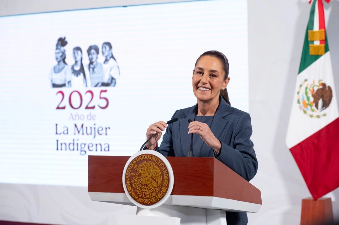 La presidenta Claudia Sheinbaum durante su conferencia matutina desde Palacio Nacional, en la Ciudad de México, el 23 de abril de 2025. 