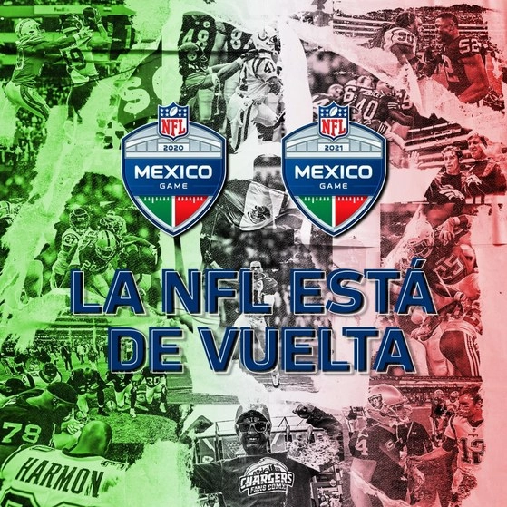 La liga estadunidense de futbol americano tendrá partidos oficiales en Ciudad de México para las temporadas 2020 y 2021, anunció el comisionado de la NFL, Roger Goodell. Imagen tomada de @nflmx