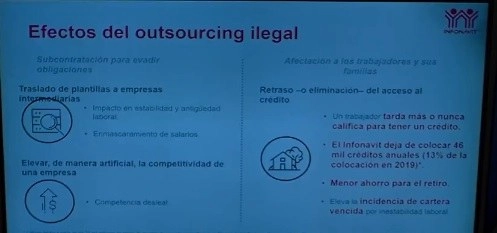 Datos presentados en un foro convocado por la Cámara de Diputados para discutir una reforma en materia de subcontratación laboral. Imagen tomada de la transmisión en vivo vía 
@Mx_Diputados