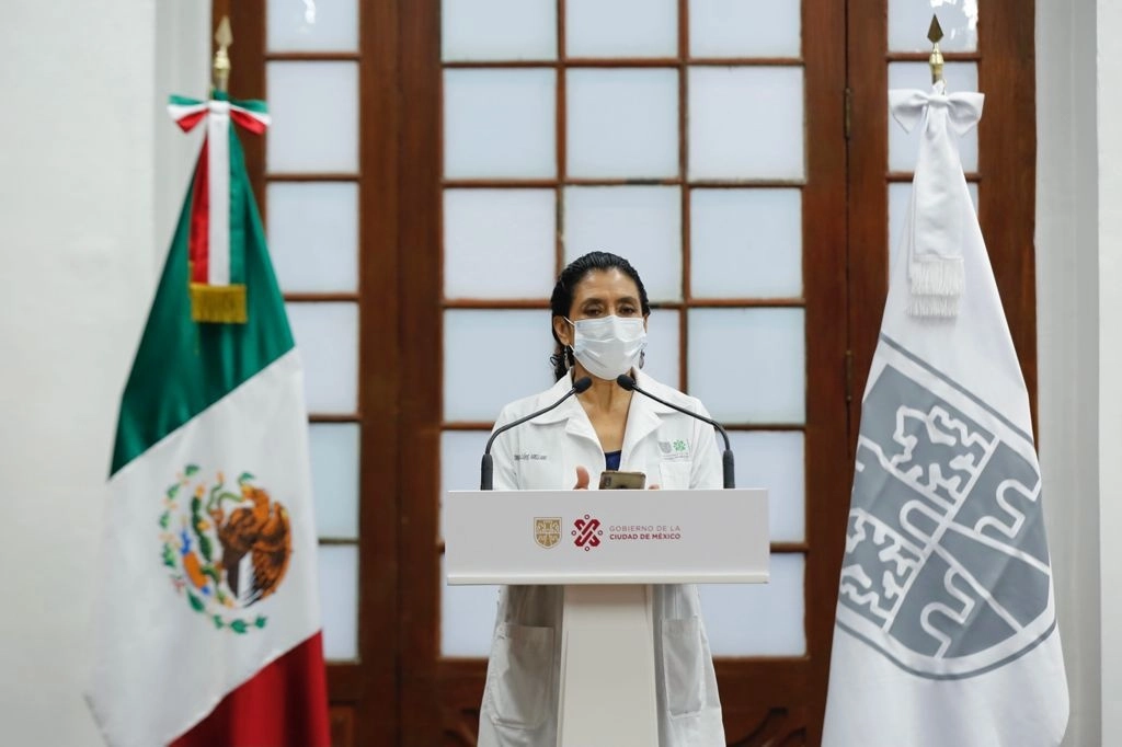 La secretaria de Salud capitalina, Olivia López Arellano, durante una conferencia matutina en el Palacio del Ayuntamiento, en la Ciudad de México, el 3 de octubre de 2021. Foto cortesía del Gobierno de la CDMX