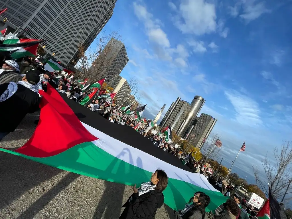 Aspecto de las protestas de árabe-estadunidenses en Detroit. Foto Jim Cason.