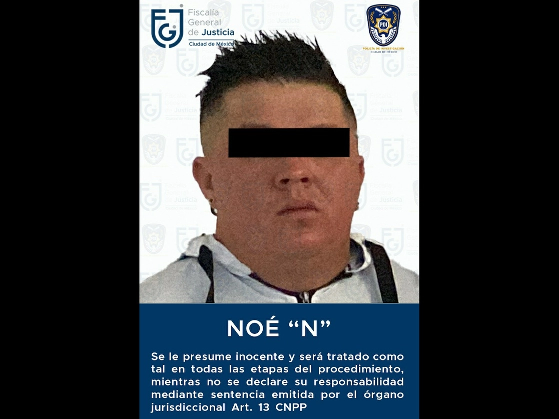 Noé Alberto “N” fue detenido en la colonia San Juan Alcahuacan, en el municipio de Ecatepec, Edomex, y fue trasladado al Reclusorio Sur. Foto difundida por la FGJ-CDMX