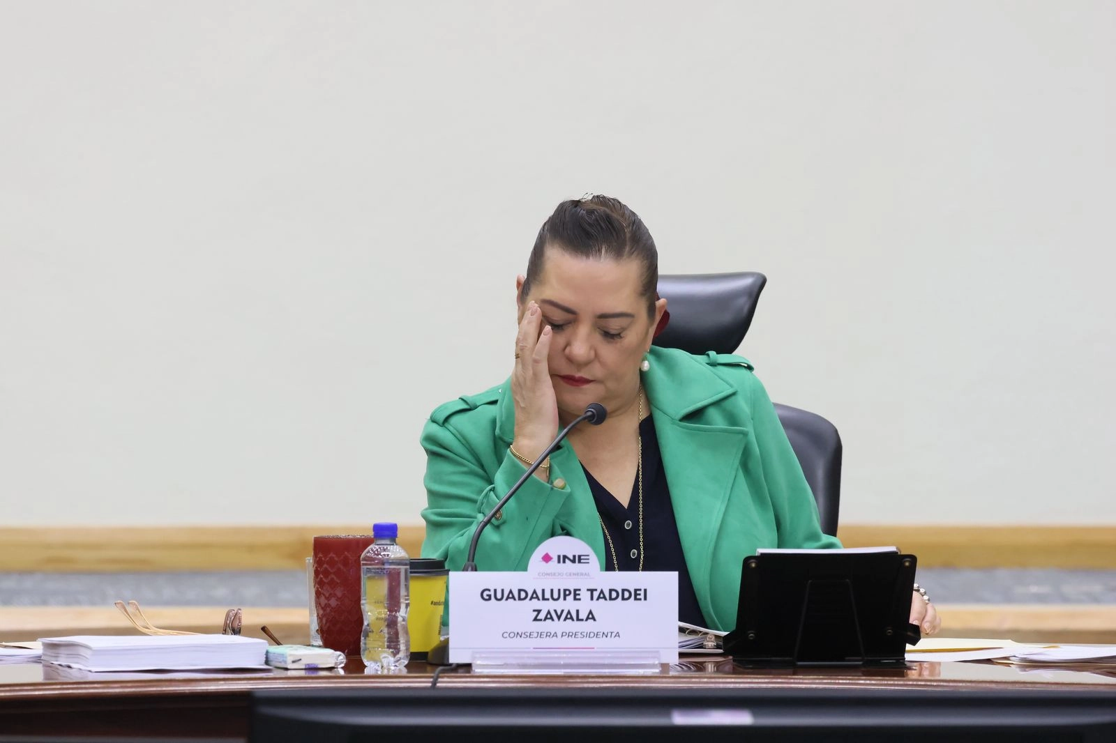La consejera presidenta, Guadalupe Taddei, durante la sesión extraordinaria de este jueves 6 de marzo de 2025.
