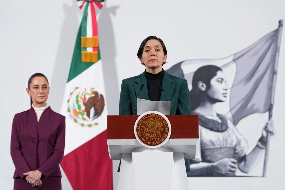 Marcela Figueroa Franco, secretaria Ejecutiva del Sistema Nacional de Seguridad Pública, durante la conferencia presidencial matutina en Palacio Nacional, en la Ciudad de México, el 24 de junio de 2025. Foto 