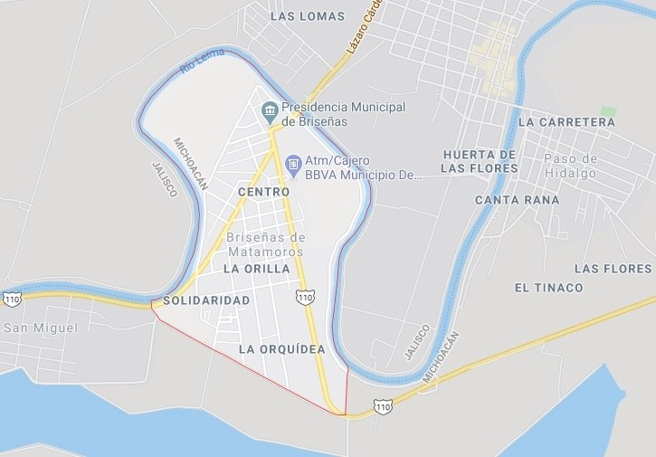 El cura agustín Patiño fue apuñalado al sorprender a ladrones robando la parroquia del Refugio, en Briseñas, Michoacán. Foto tomada de Google Maps  