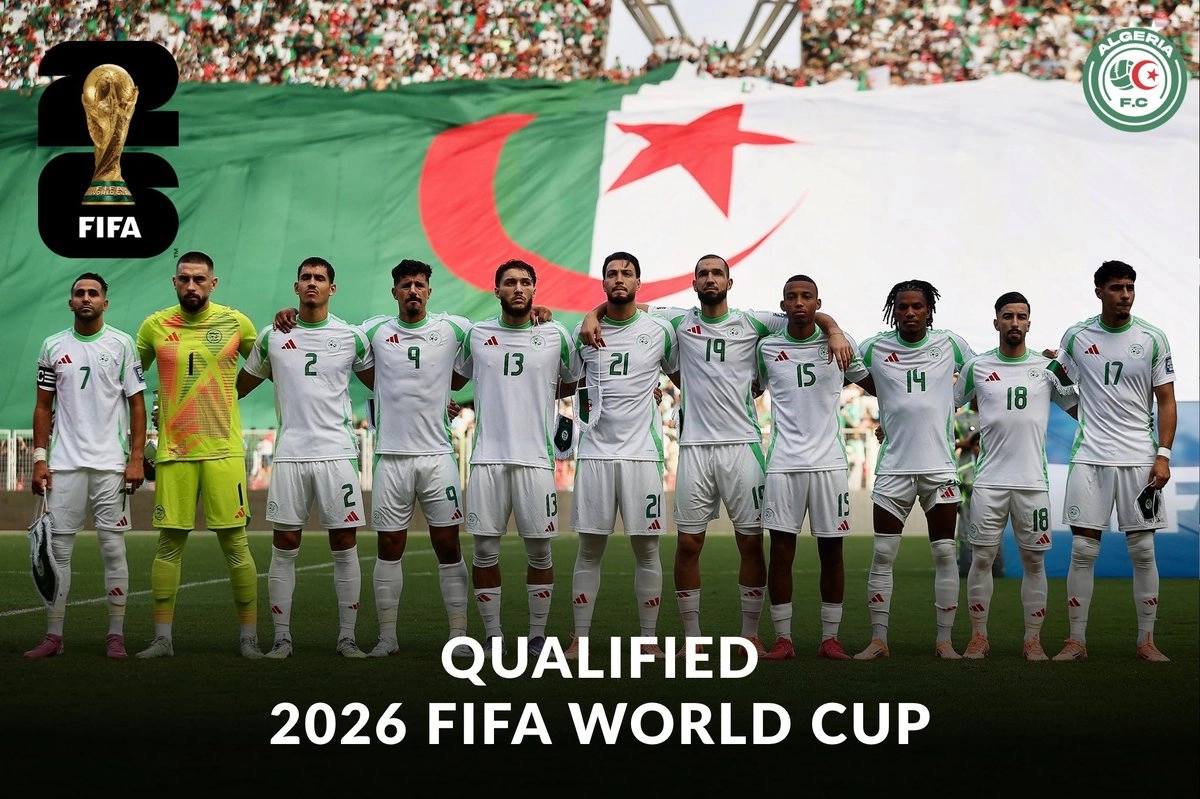 Mohamed Amoura marcó dos goles y el capitán Riyad Mahrez anotó el restante, con lo que la selección de Argelia clasificó para el Mundial 2026. Imagen tomada de 