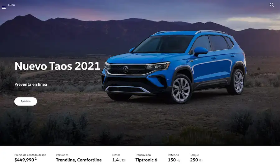 Arranca la preventa digital del nuevo Volkswagen Taos en México
México será el primer mercado en comercializar el nuevo VW Taos. A través de la plataforma de apartado en línea de Volkswagen, los clientes mexicanos podrán apartar en etapa pre venta este nuevo SUV.
Fotos. Cortesía Volkswagen de México.
