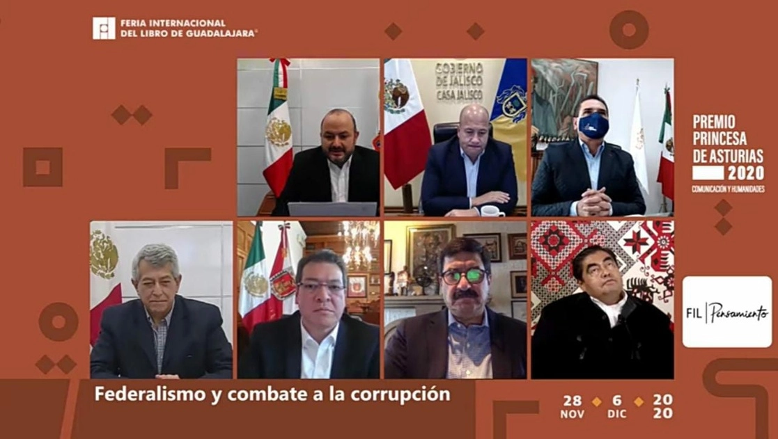 Captura de pantalla del seminario “Federalismo y Combate a la Corrupción: hacia un nuevo pacto social”, organizado por la UdeG en el marco de la FIL.
