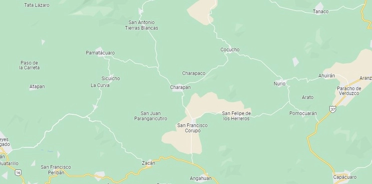 La presencia y amenazas del crimen organizado en el municipio de Charapan, Michoacán, provocaron que huyeran este lunes los elementos de la policía municipal y el mismo alcalde, Carlos Morales Bonaparte. Imagen de Google Maps