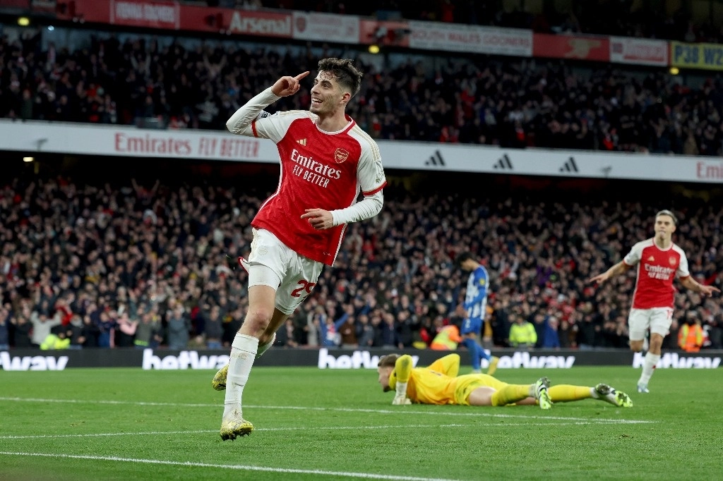 Kai Havertz marcó el segundo gol del Arsenal ante Brighton, en la fecha 17 de la Liga Premier. Foto Ap 