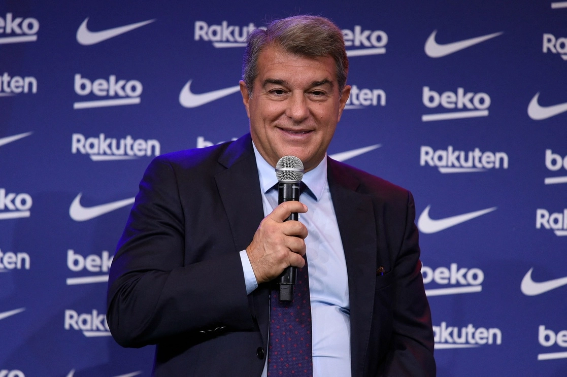 El presidente del FC Barcelona, ​​Joan Laporta, durante una rueda de prensa en Barcelona. Foto Afp
