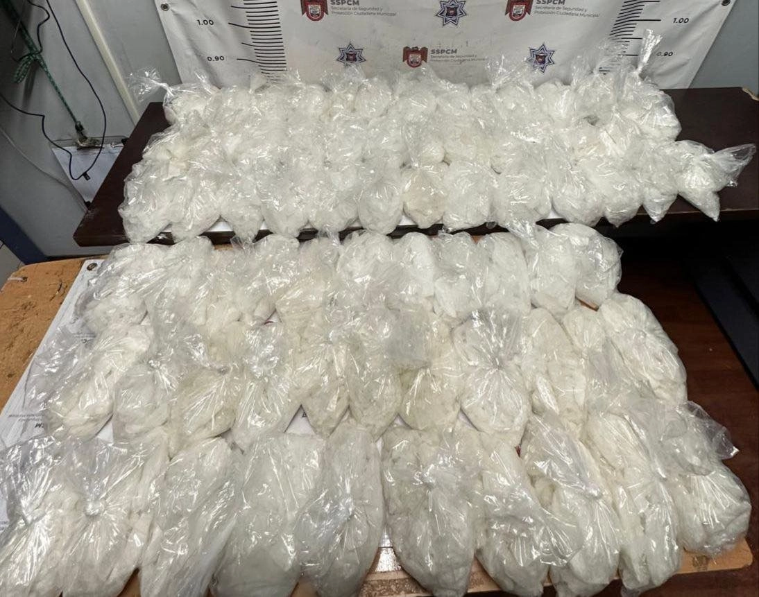 Los elementos municipales en conjunto con militares interceptaron 166 kilogramos de droga sintética en la colonia Valle Imperial de Tijuana, BC, el 16 de noviembre de 2023. Foto tomada de https://www.facebook.com/SSPCM 