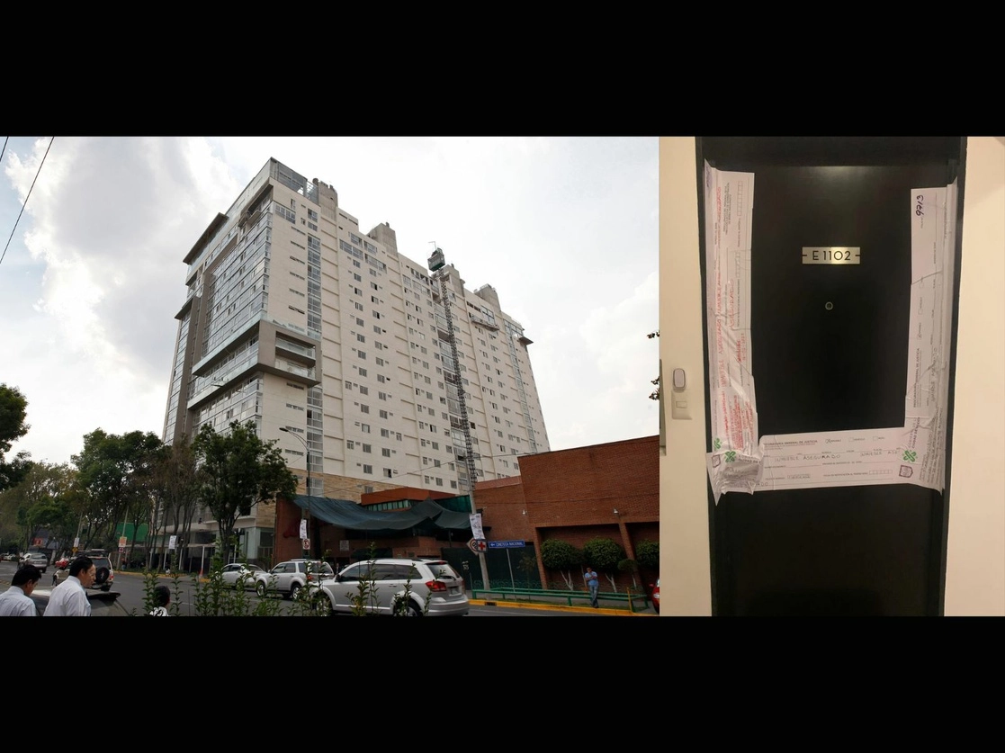 En medio de la polémica desde su construcción, se ha documentado que en el complejo se construyeron más departamentos de los autorizados, luego del aval de funcionarios de la entonces delegación Benito Juárez, por lo que ayer se selló el departamento de un implicado. Foto Cristina Rodríguez y ‘La Jornada’