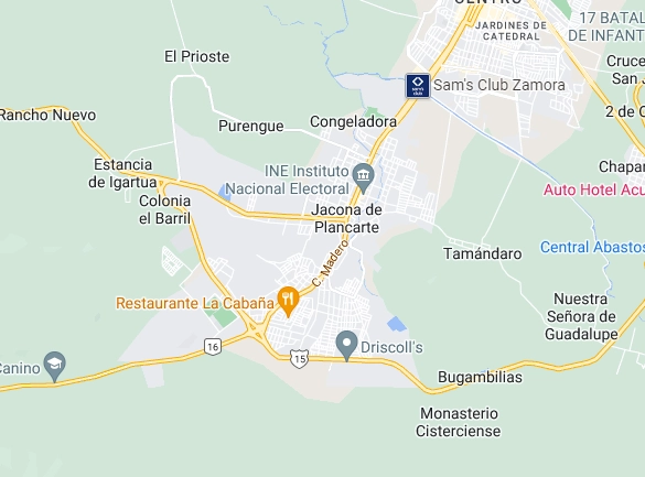 El director jurídico del municipio de Jacona, Michoacán fue ultimado a balazos esta tarde. Foto Google Maps 
