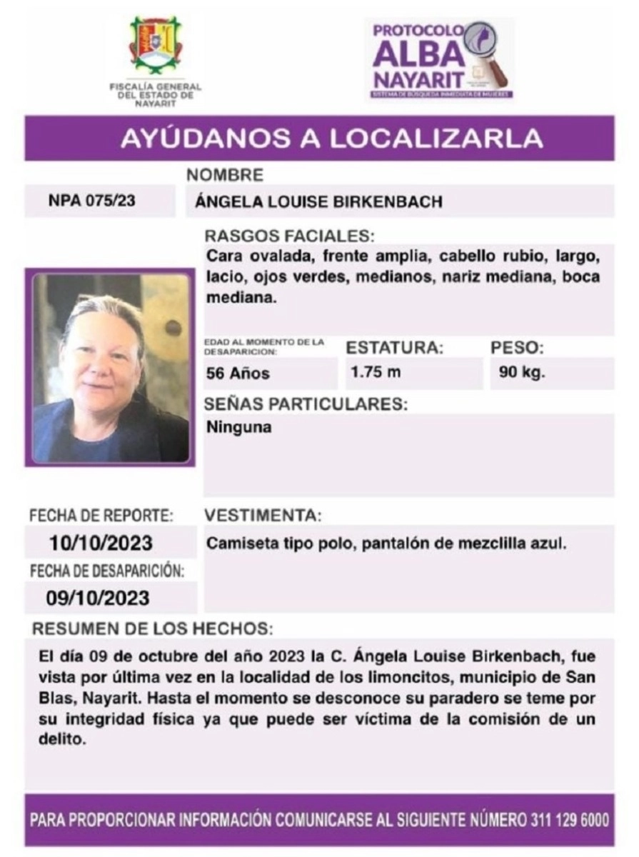 El cuerpo de Ángela Louise Bikenbach fue localizado a orillas de la carretera Las Varas-San Blas. Foto tomada de https://www.facebook.com/FiscaliaNayarit 