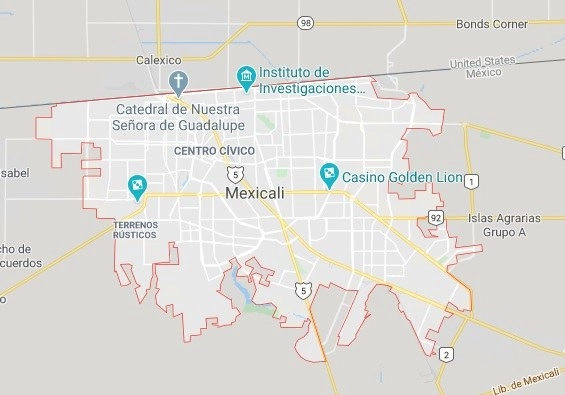 La joven de 20 años fue abandonada en la cajuela de un automóvil en la colonia Insurgentes, en MexicalI, BC.  Captura de imagen de Google Maps 
