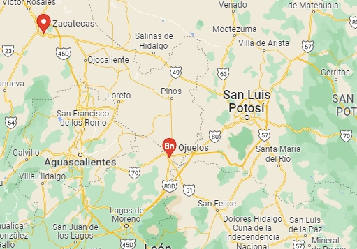 El asesinato ocurrió la noche del jueves “en los límites entre Ojuelos, Jalisco, y el estado de Zacatecas”. Foto Google Maps
