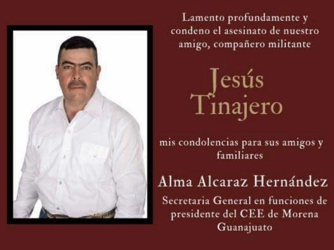 Morena Guanajuato exigió esclarecer el asesinato de su ex candidato a la presidencia municipal de Jerécuaro, Jesús Tinajero Pineda. Imagen cortesía Morena Guanajuato