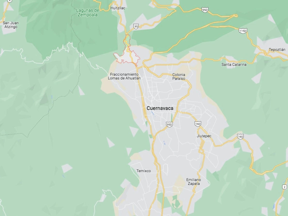 La zona de Santa María Ahuacatitlán está señalada por la línea roja punteada. Imagen tomada de Google Maps 