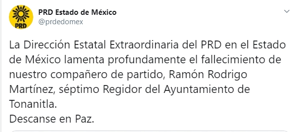 El PRD del Estado de México lamentó el homicidio del dirigente de su partido en Tonanitla. Foto @prdedomex