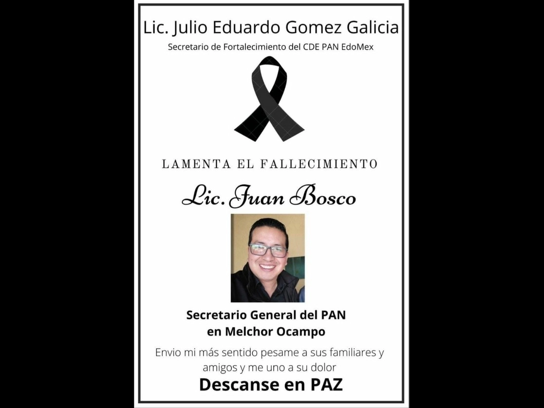 Juan Bosco era hijo de Juan Bosco Rivero Romero, ex alcalde de Melchor Ocampo de 2000 a 2003. Foto cortesía Comité Municipal del PAN Melchor Ocampo