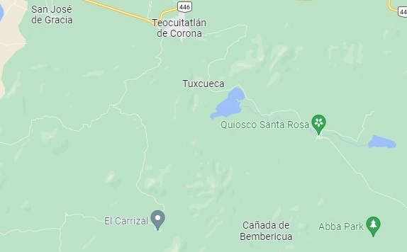 El enfrentamiento armado ocurrió sobre la carretera que conduce de Tuxcueca a Tizapán el Alto, en Jalisco. Foto Tomada de Google Maps 