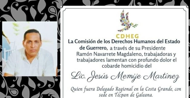 La Comisión de Derechos Humanos del Estado de Guerrero condenó el ataque en contra del delegado en la Costa Grande. Foto Twitter @cdheg_ro
