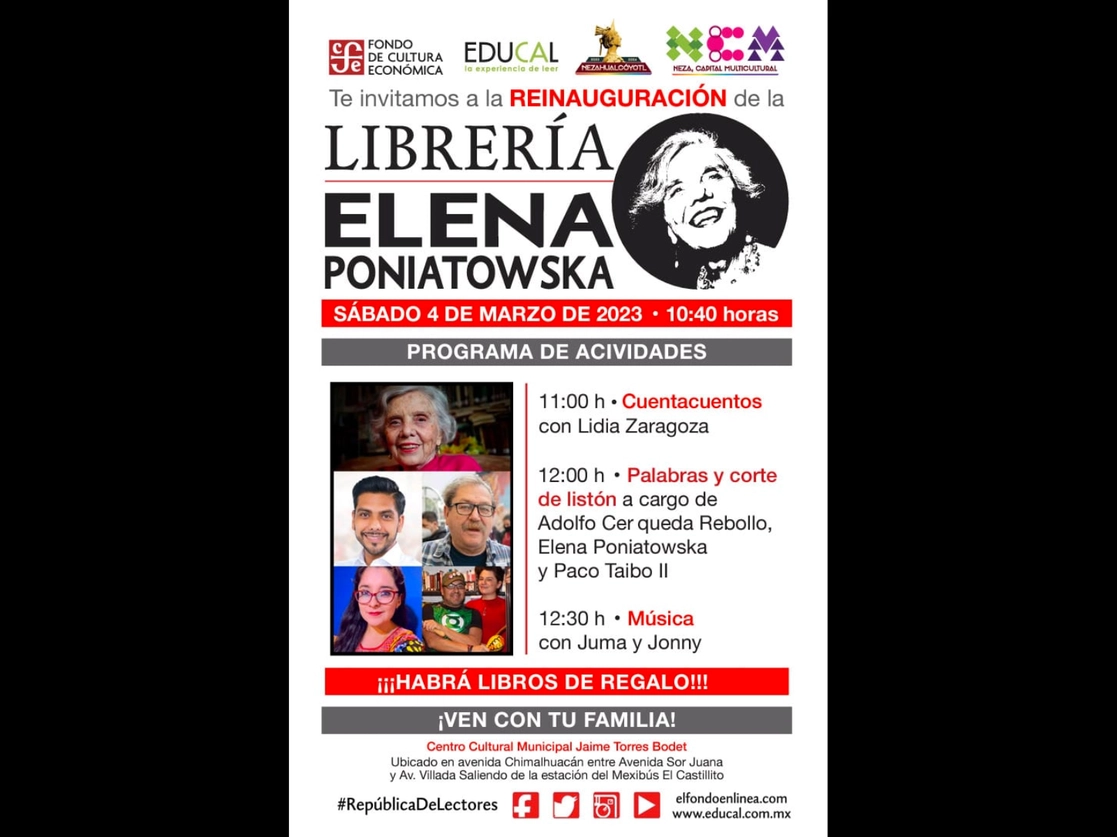 El mediodía del sábado 4 de marzo, se llevará a cabo el corte de listón a cargo de Elena Poniatowska. Foto La Jornada  