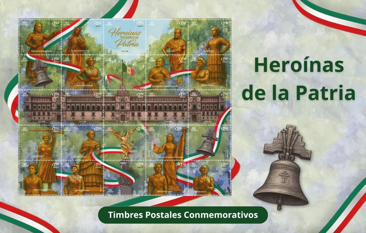 Timbre postal para las heroinas de la patria. Para honrar el legado histórico de las mujeres en México, ayer se canceló el timbre postal Heroínas Forjadoras de la Patria. El sello enaltece 14 figuras: Leona Vicario, Josefa Ortiz Téllez-Girón, Gertrudis Bocanegra, Sor Juana Inés de la Cruz, Margarita Maza, Dolores Jiménez y Muro, Matilde Montoya, Juana Belén Gutiérrez, Carmen Serdán, Agustina Ramírez Heredia, Elvia Carrillo Puerto, Sara Pérez Romero y Herminia Galindo, así como a las “forjadoras anónimas”. Foto 
