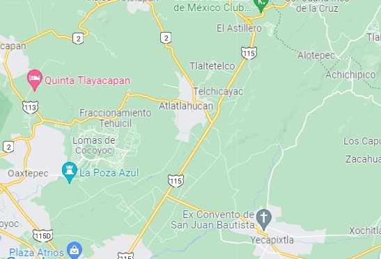 En la carretera México-Cuauhtla, a la altura del municipio de Atlatlahuaca fue atacado el ex alcalde de Ocuituco. Foto Google Maps