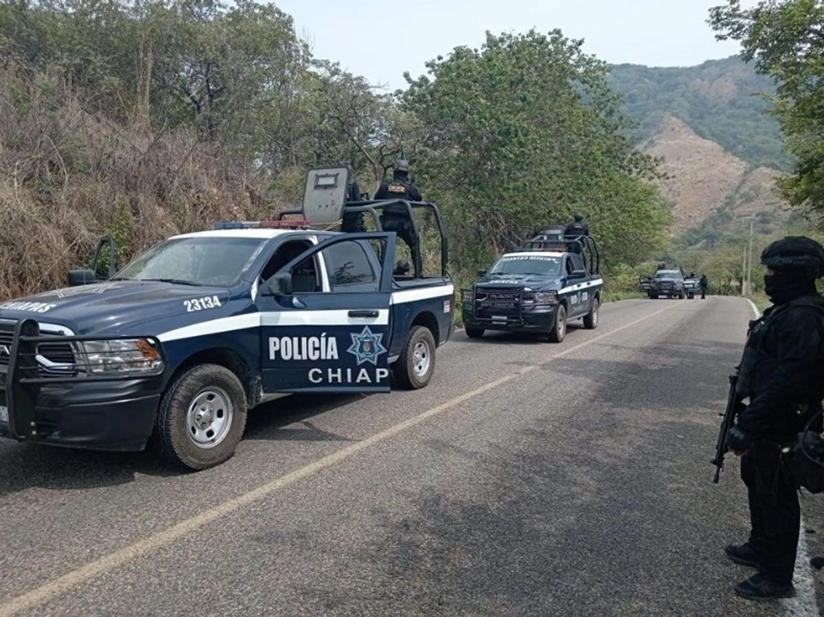 Elementos de la Policía Estatal en Chiapas durante un operativo.