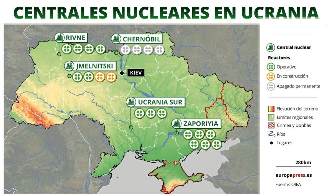 Mapa de las centrales nucleares de Ucrania. Foto Europa Press