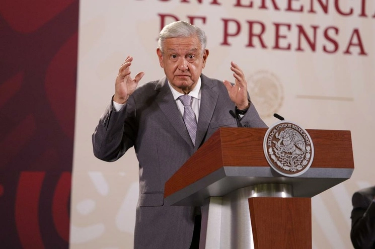 El presidente de México, Andrés Manuel López Obrador, durante su conferencia matutina en Palacio Nacional, en la Ciudad de México, el 4 de julio de 2023. Foto Pablo Ramos