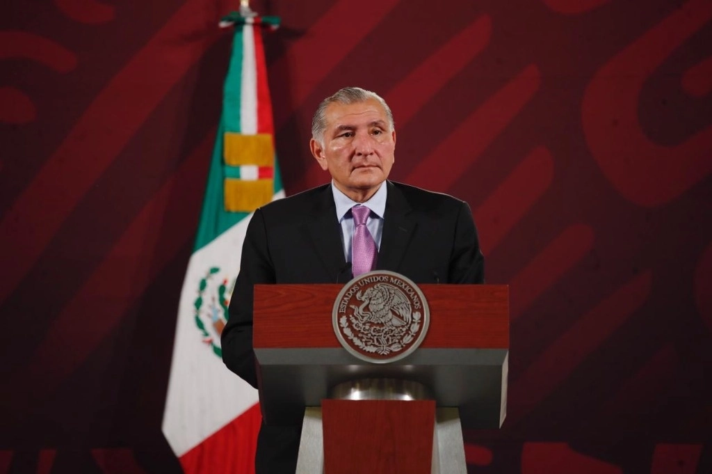 El secretario de Gobernación, Adán Augusto López Hernández, durante la conferencia matutina en Palacio Nacional, en la Ciudad de México, el 27 de abril de 2023. Foto Cristina Rodríguez