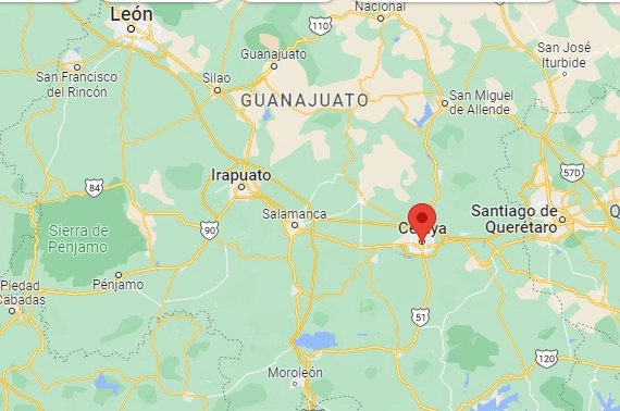 Hechos de violencia ocurrieron en diversas partes de Guanajuato, con ataques a comercios y balaceras. Imagen tomada de www.google.com/maps/