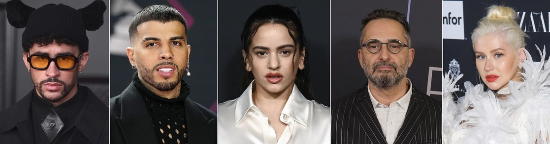 (De Izq. a der.) Bad Bunny, Rauw Alejandro, Rosalía, Jorge Drexler y Christina Aguilera son algunos de los artistas nominados para los Grammy Latino, cuya ceremonia se transmitirá el 17 de noviembre desde Las Vegas, Estados Unidos. Foto Ap