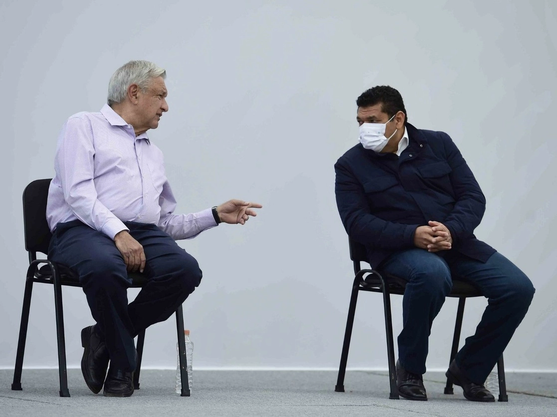En Tlaltenango, el presidente Andrés Manuel López Obrador encabezó la evaluación de programas para el bienestar, el 28 de febrero de 2021. Foto cortesía Presidencia