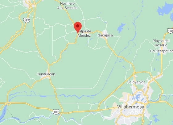 Un enfrentamiento a balazos entre policías de distintos municipios tabasqueños dejó como saldo un municipal muerto y dos heridos, que quedaron en calidad de detenidos, entre ellos el director de Seguridad Pública de Centla, Hugo Tito Cabrera Alfonso. Imagen tomada de Google Maps