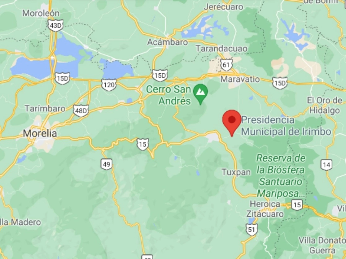 La familia se dirigía a la población de Irimbo, ubicado al oriente de la ciudad. Imagen tomada de Google Maps 